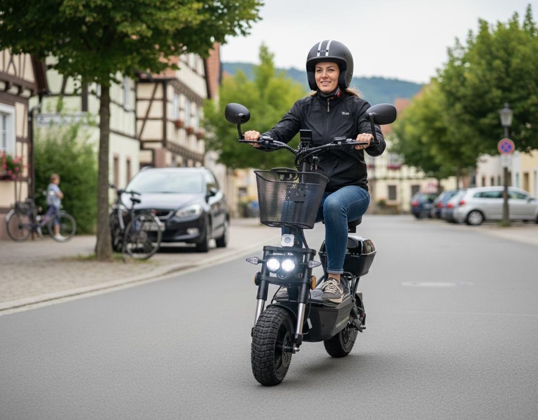 STREETBOOSTER Allrad - E‑Scooter mit Sitz und Straßenzulassung STREETBOOSTER Allrad - E‑Scooter mit Sitz und Straßenzulassung, E-Scooter, Fahrzeug, Motorrad, Rad, Person