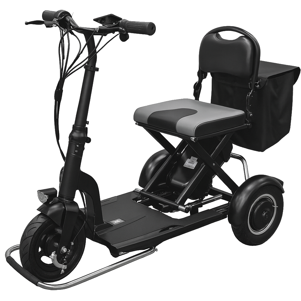 Elektro-Scooter, Drehstuhl, Räder, Gepäcktasche, Schwarz
