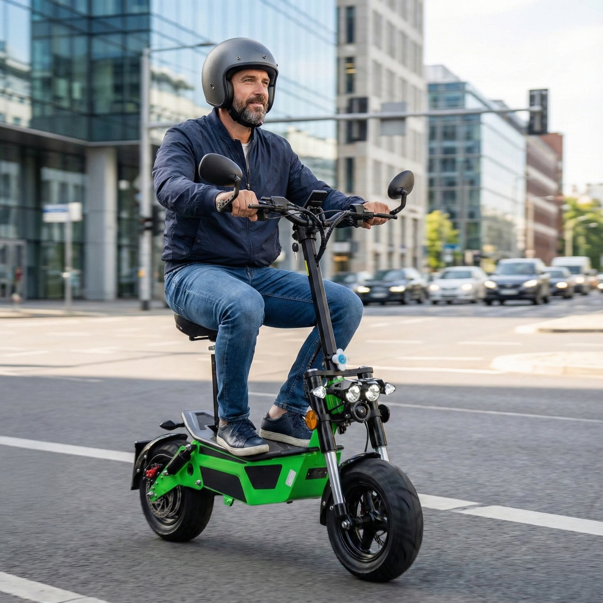Roller, Fahrzeug, E-Scooter, Helm, Rad