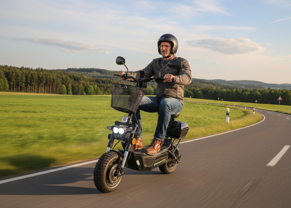 STREETBOOSTER Allrad - E‑Scooter mit Sitz und Straßenzulassung, Erwachsener, Männlich, Mann, Person, Rad, Erwachsener, Männlich, Mann, Person, Rad