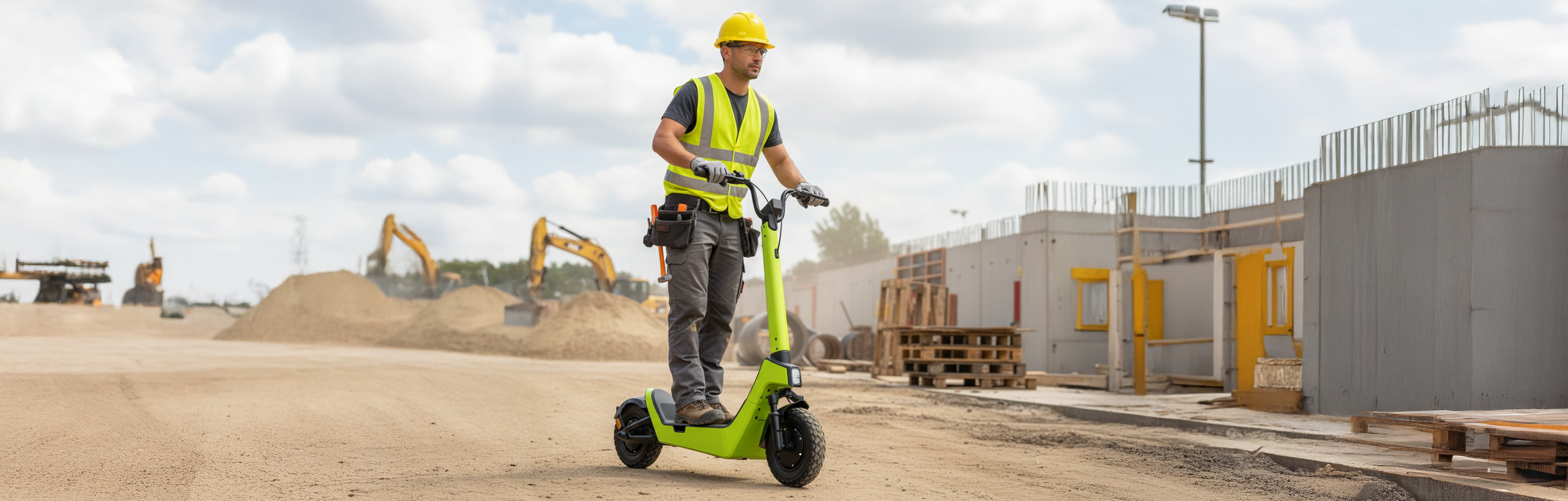 E-Scooter, Arbeiter, Roller, Handschuh, Helm